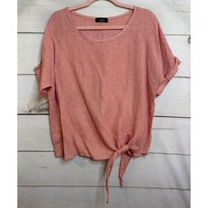 Cherishh Pink 100% Linen Tie‎ Front Top Made in Italy Short Sleeve Blouse S/M